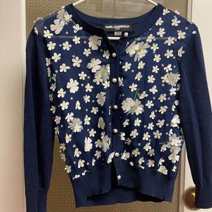 Karl Lagerfeld Paris Blue Flower Cardigan- Size Small